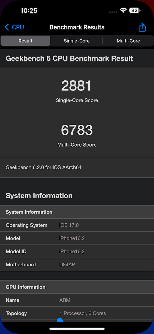iPhone15 Pro Max、Geekbench6