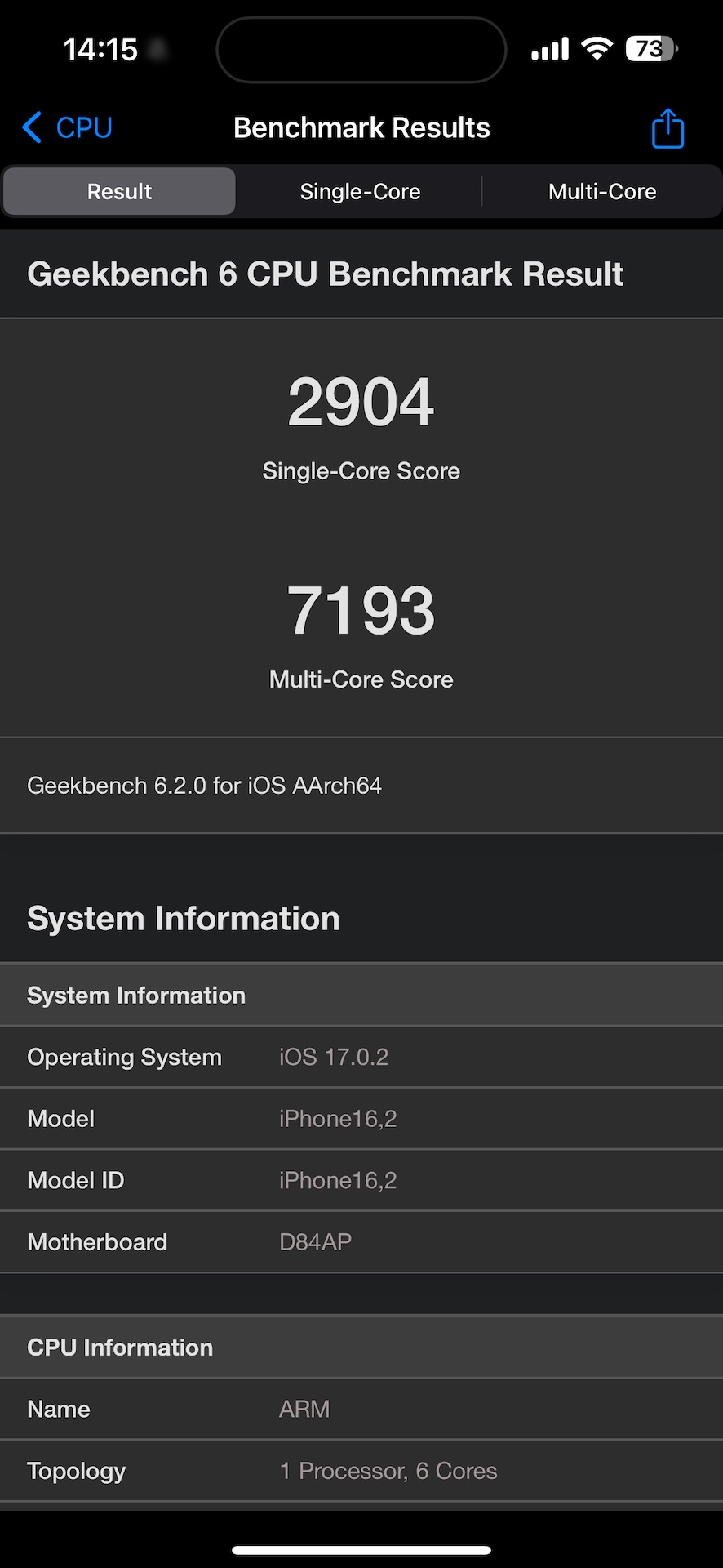 Geekbench 6。iPhone15 Pro Max
