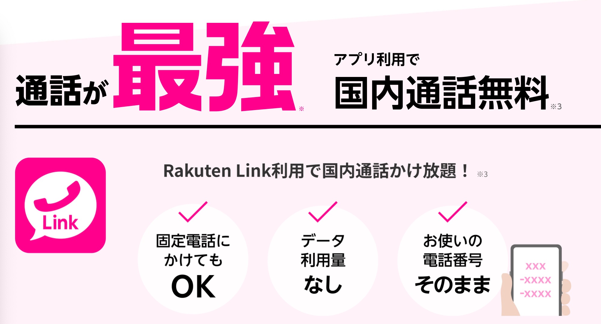 Rakuten Linkで、国内通話、原則無料