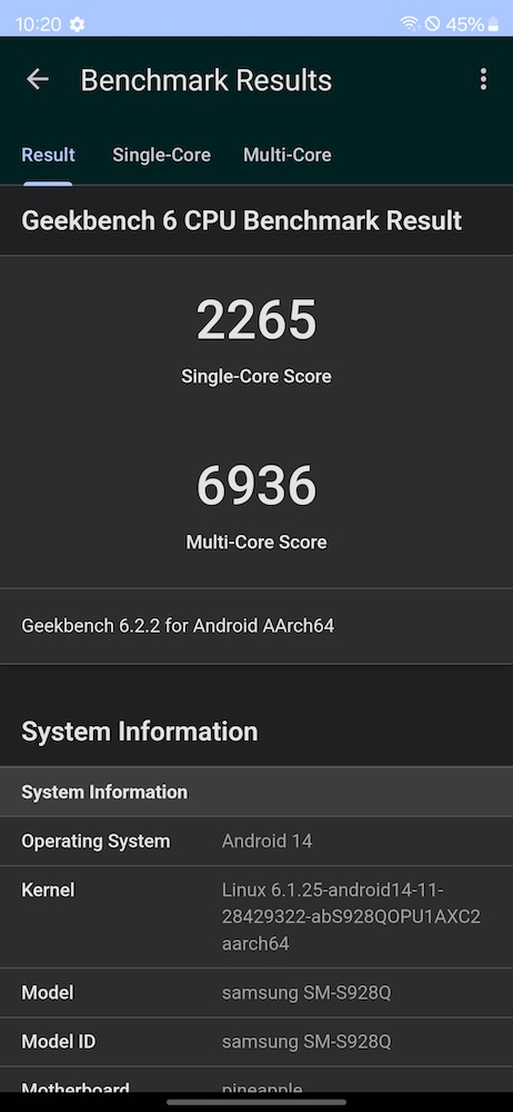 Galaxy S24 Ultra、Geekbench6